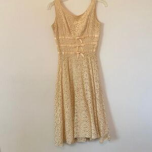 Vintage Yellow Cream Lace Dress